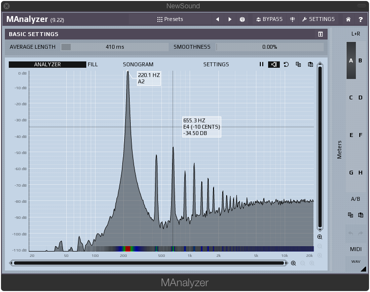 Klanghelm Mk 1 frequency analysis